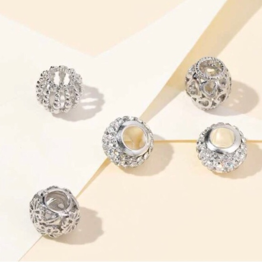 ✨Beautiful Rhinestone /Silvertone Charms * Pandora STYLE*  5 Pcs Set NWT